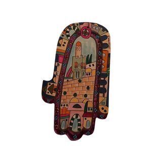 Yair Emanuel Hand Painted Hamsa Hand Wall Decor Hanging Mazal & Blessing
